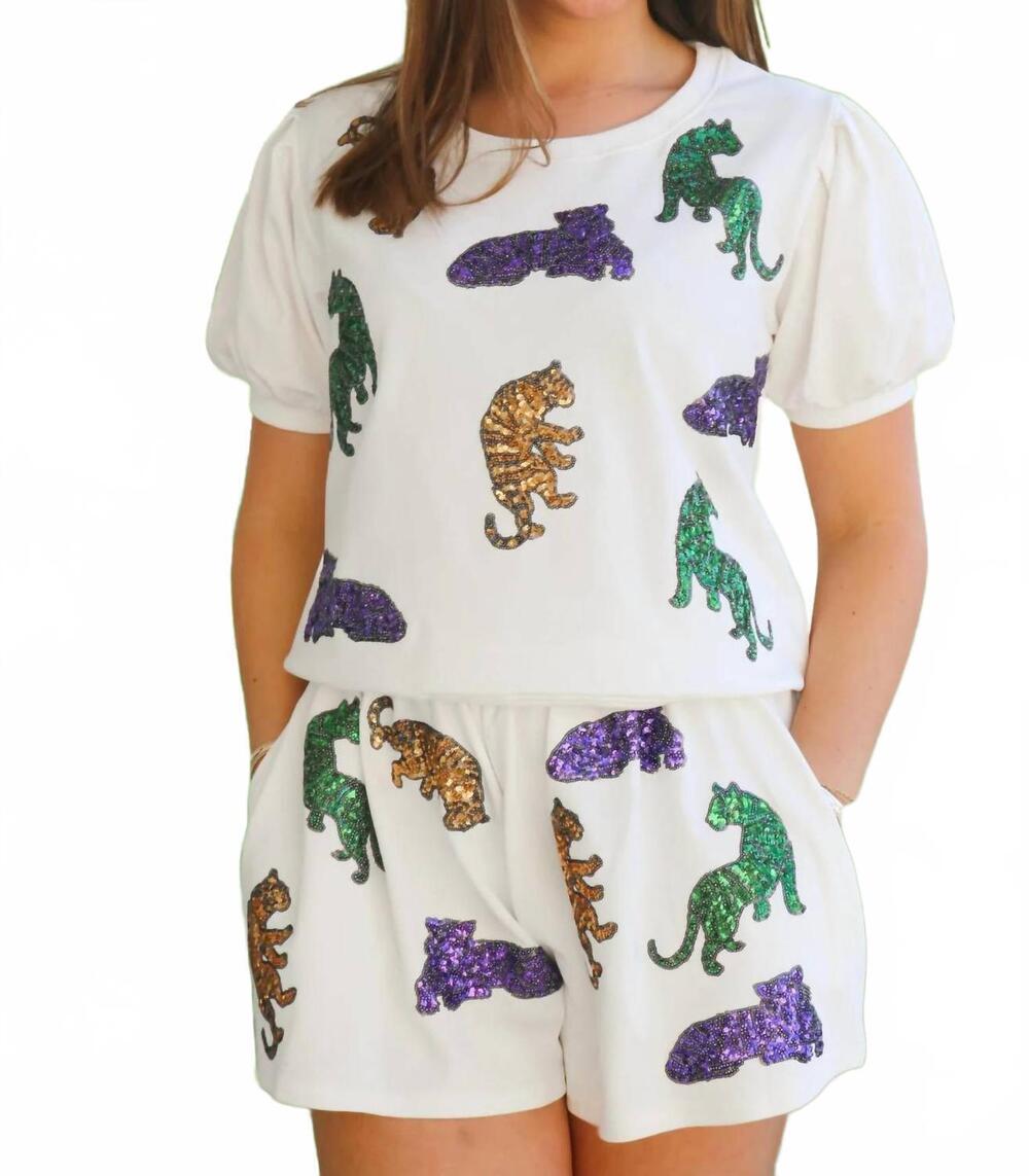 NEW PEACH LOVE mardi pardi tiger shorts in white
